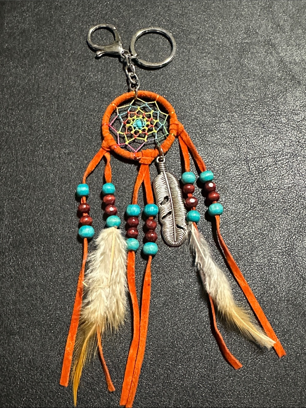 Dream Catcher With Feathers & Wood Beads Key Chain / Bag Charm